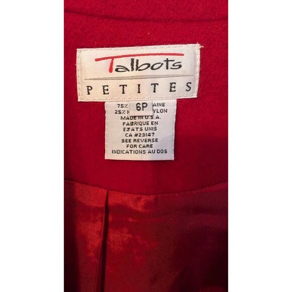 Talbots Red Wool Pea Coat Size 6P Gold Buttons Double Breasted Vintage Jacket - Picture 8 of 10